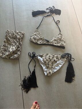 Beautiful Missoni Cream and Black Crochet Bikini with Tassels! SOLD OUT